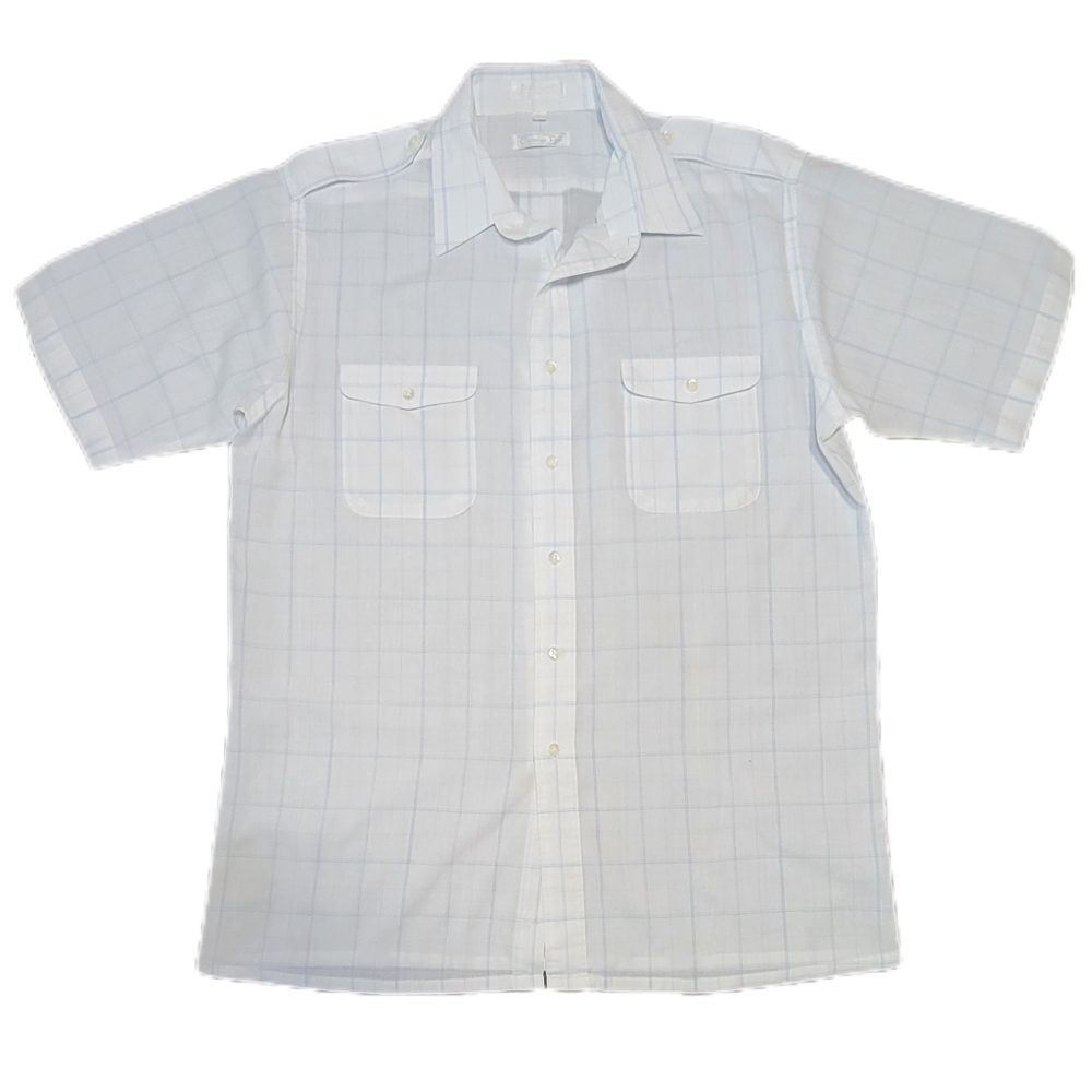 VTG Christian Dior White light Plaid Short Sleeve Button down WHITE LABEL Sz Lrg